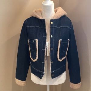Denim and Fleece Lined Bomber Jacket